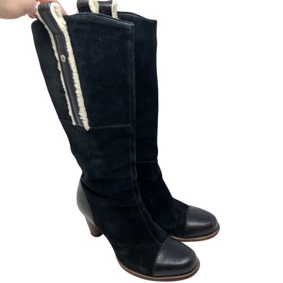 UGG Black and Cream Heeled Boots - Picture 2 of 11